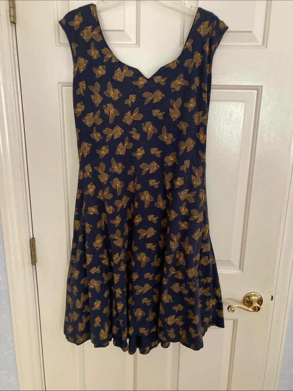 Effie's Heart Navy Mini Dress with Gold Bird Print